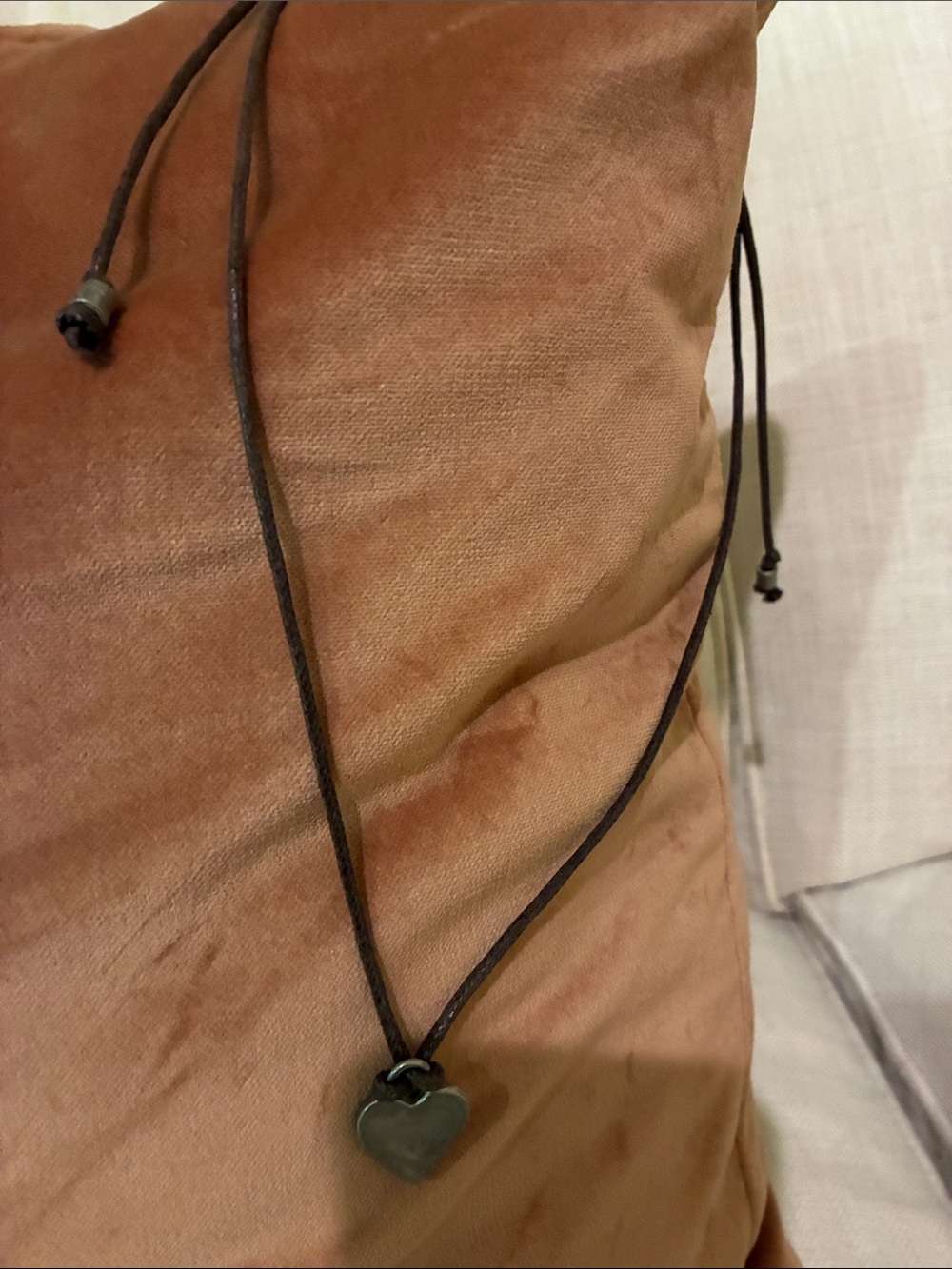 Brown Cord Necklace with Heart Pendant